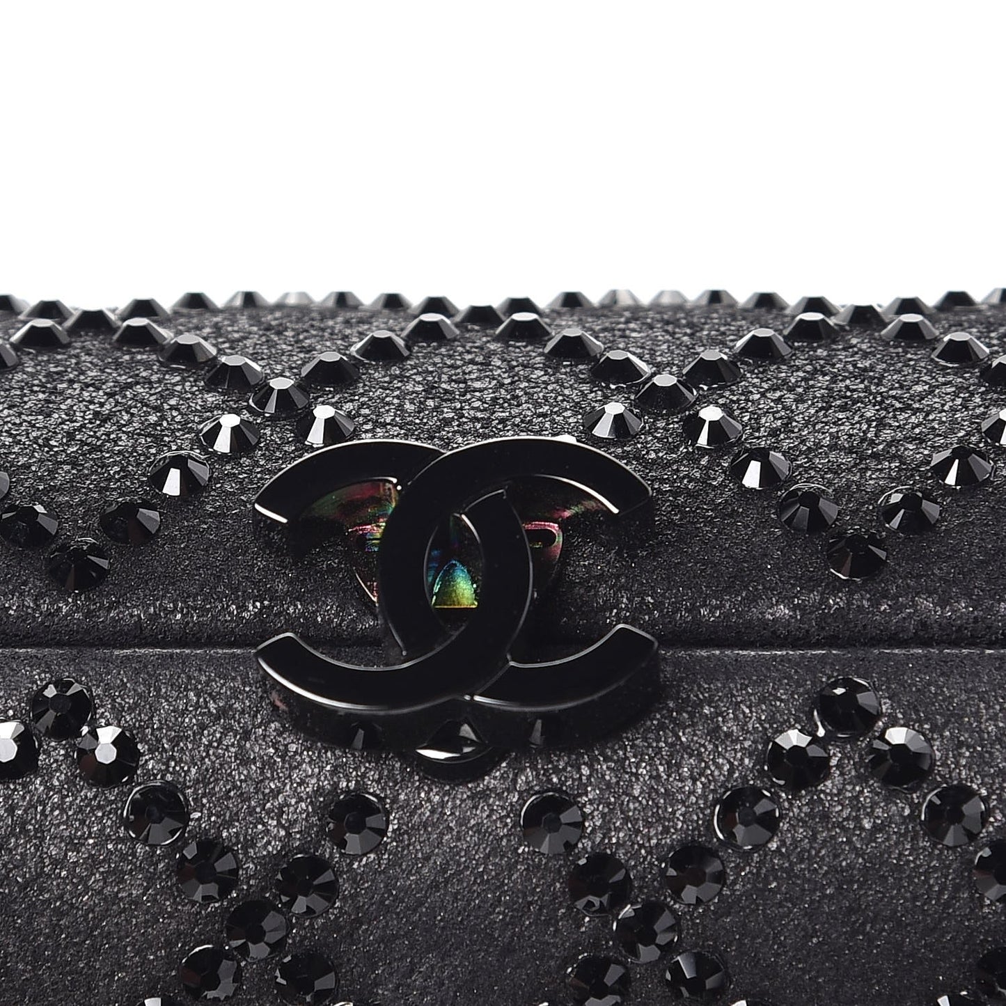 Iridescent Lambskin Crystal Quilted Clutch Black