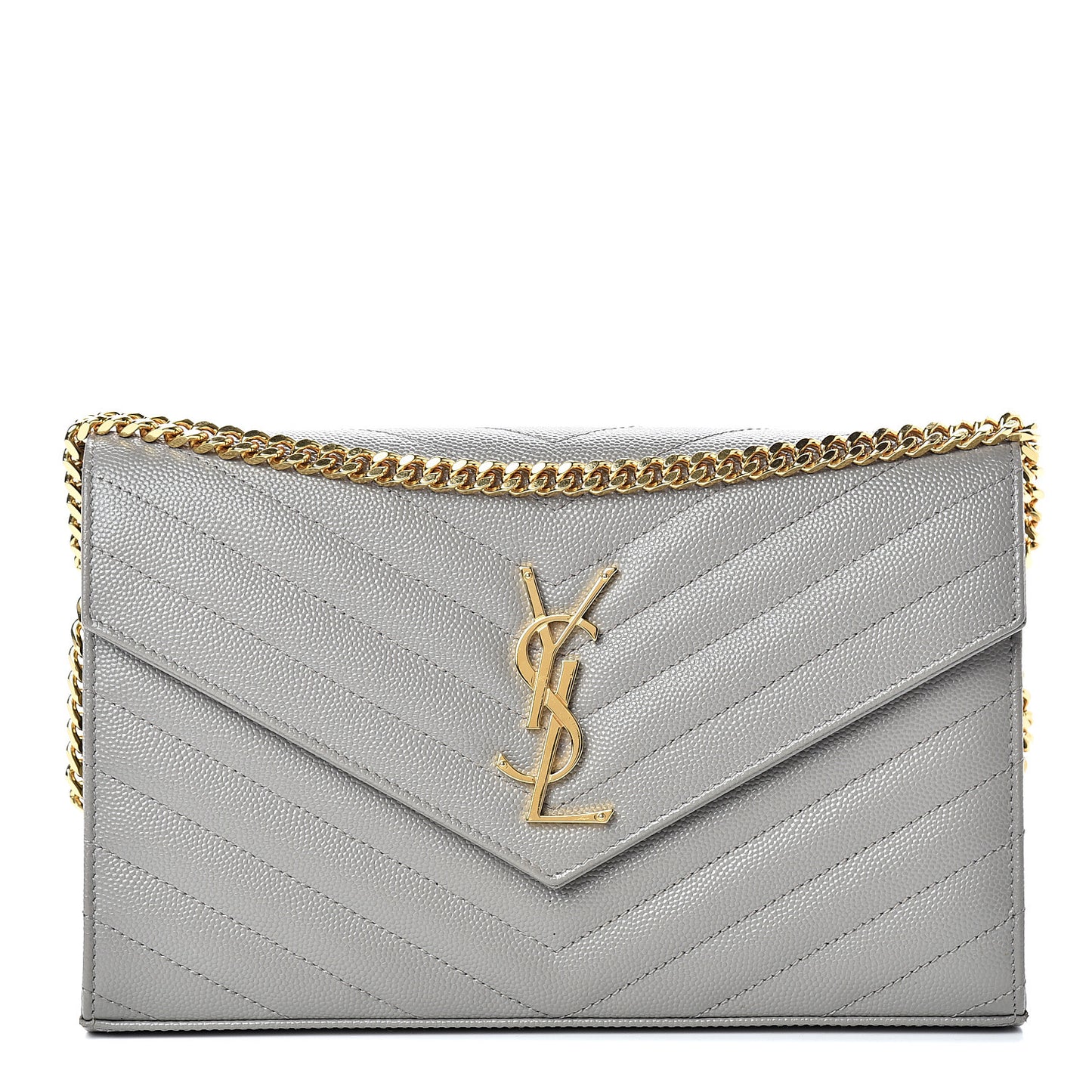 Grain De Poudre Matelasse Chevron Monogram Chain Wallet Oyster Grey