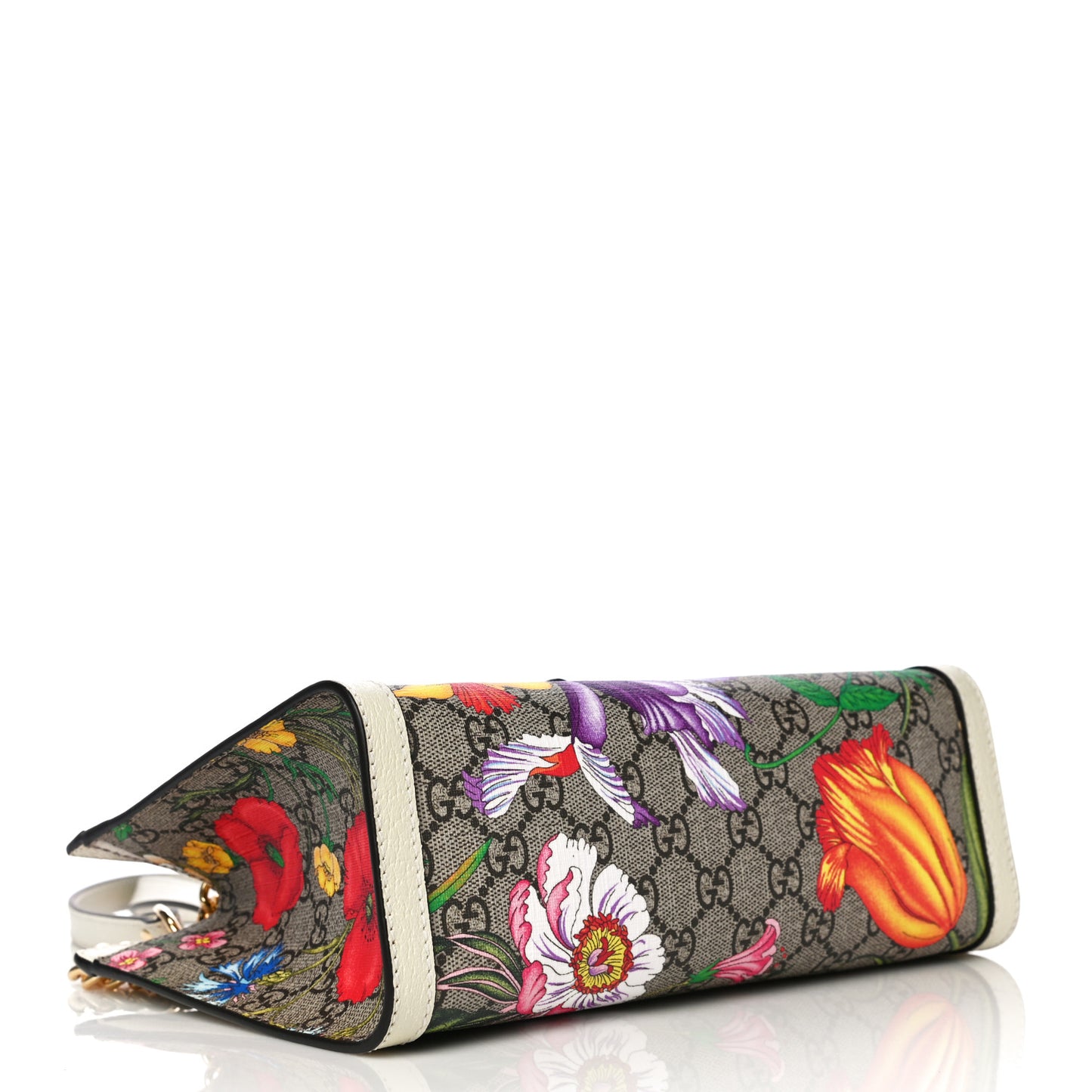 GG Supreme Monogram Flora Textured Calfskin Small Padlock Tote Beige Ebony Multicolor Mystic White