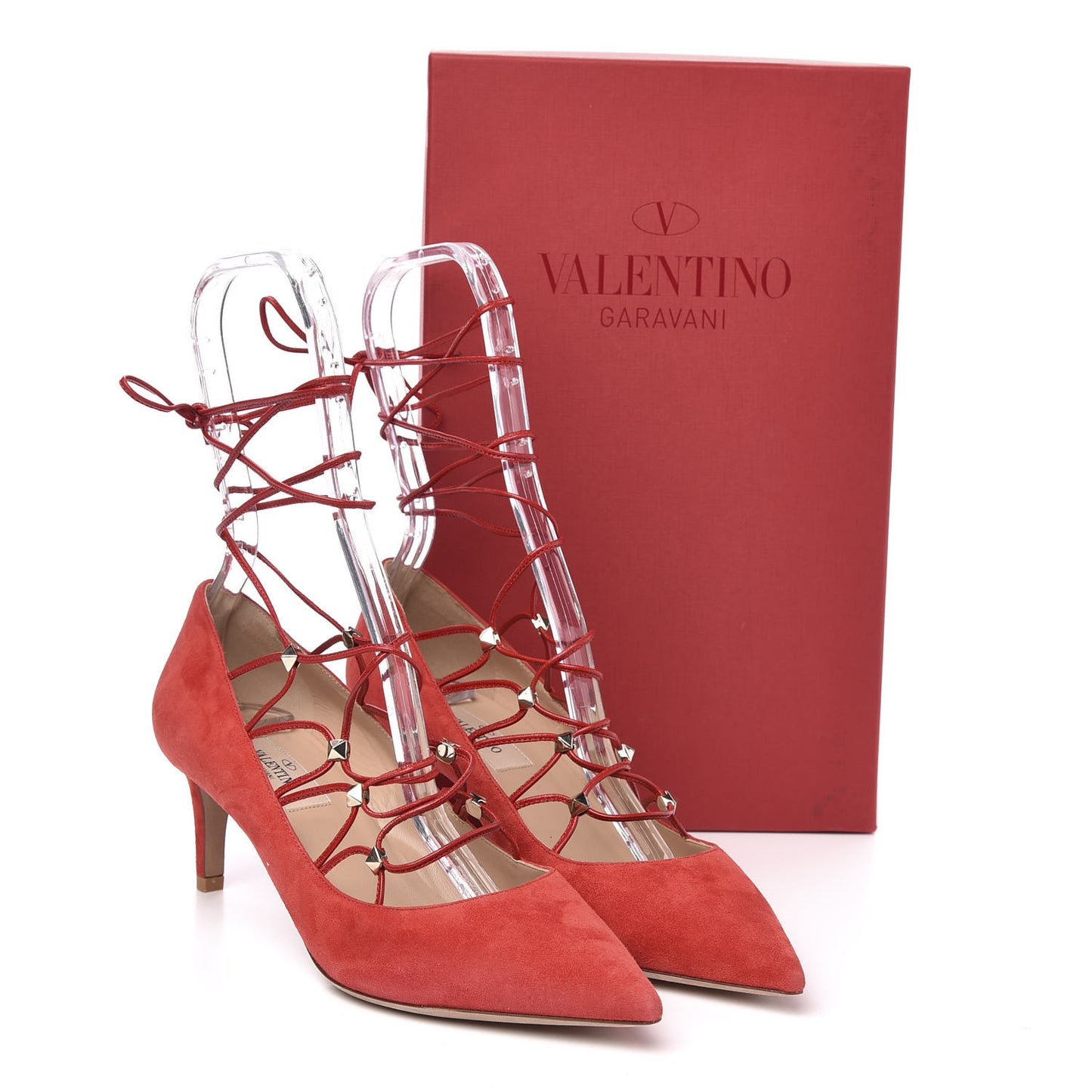 Suede Rockstud Gladiator Lace Up Pumps 36.5 Rosso Valentino