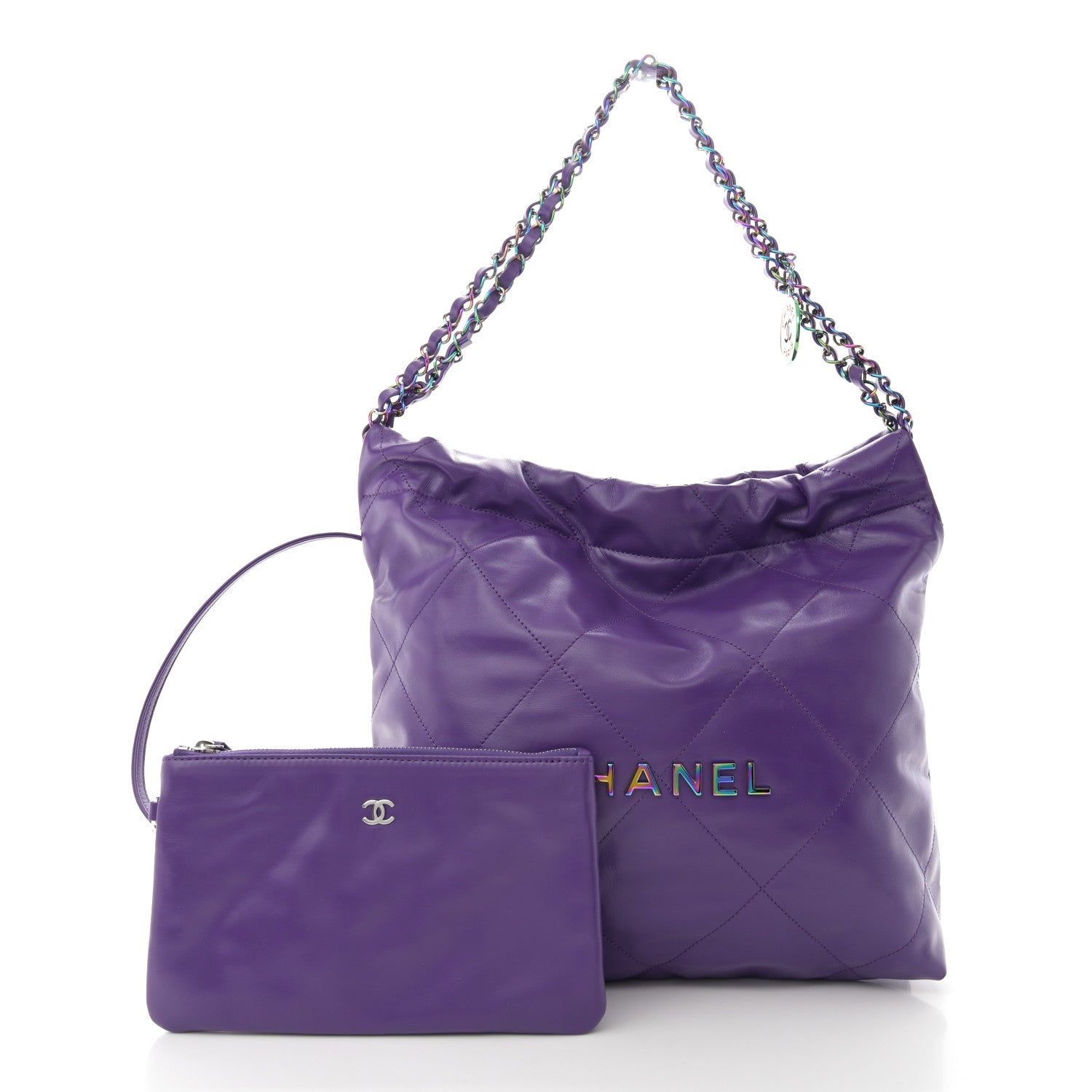 Chanel Shiny Calfskin Quilted Rainbow Small Chanel 22 Purple 3 of 12