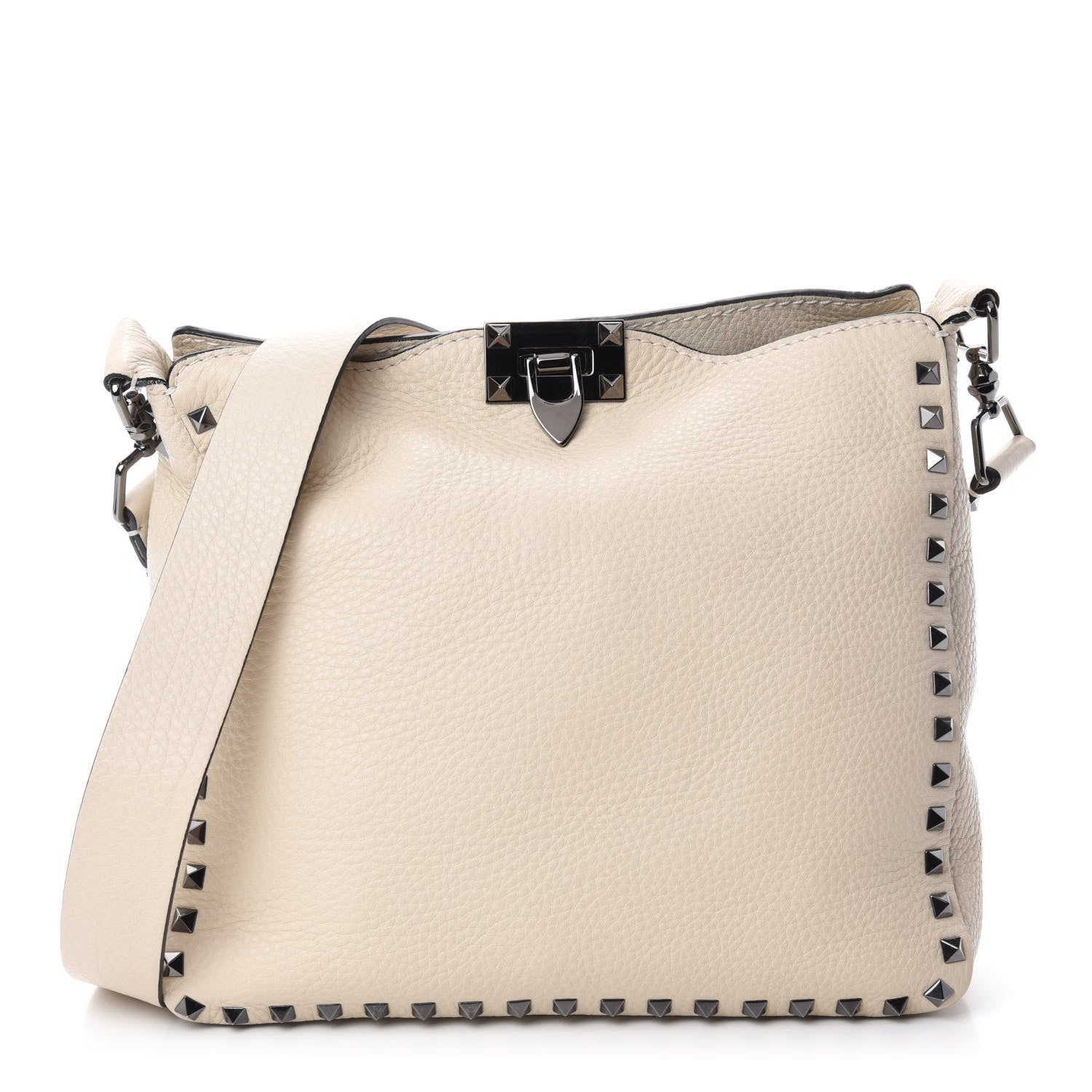 Valentino Garavani Pebbled Calfskin Small Rockstud Flip-Lock Messenger Bag Light Ivory 1 of 9