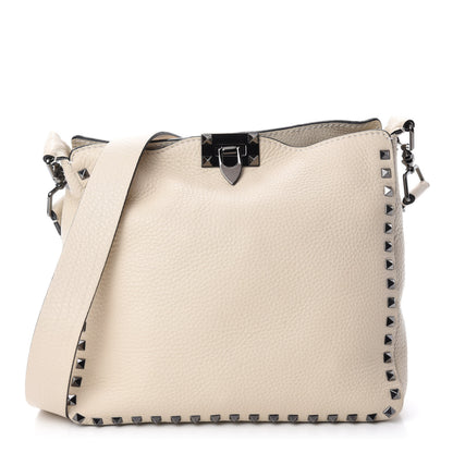 Valentino Garavani Pebbled Calfskin Small Rockstud Flip-Lock Messenger Bag Light Ivory 1 of 9