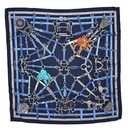 Hermes Cashmere Silk Flamboyant Web Scarf 100 Marine Anthracite 1 of 7
