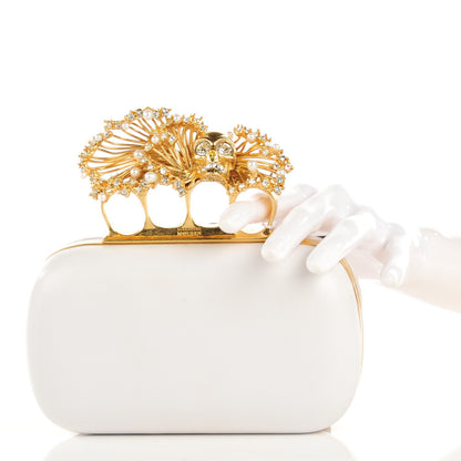 Alexander McQueen Nappa Pearl Crystal Knuckle Duster Box Clutch White 2 of 8
