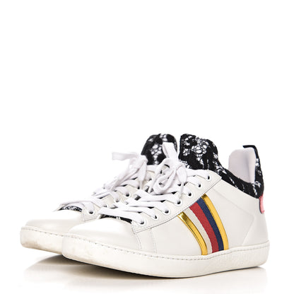 Gucci Calfskin Lace Ayers Sylvie Web New Womens Ace High Top Sneakers 35.5 White 3 of 9