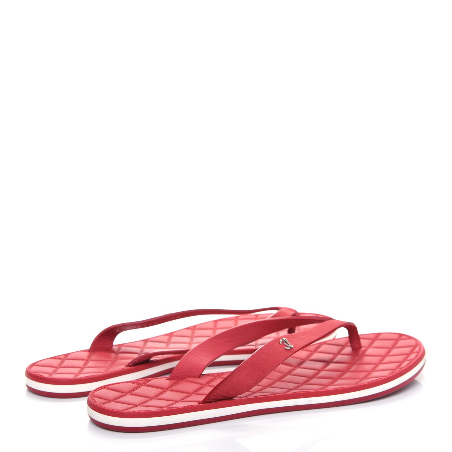 Suede Calfskin Rubber Thong Sandals 38 Red