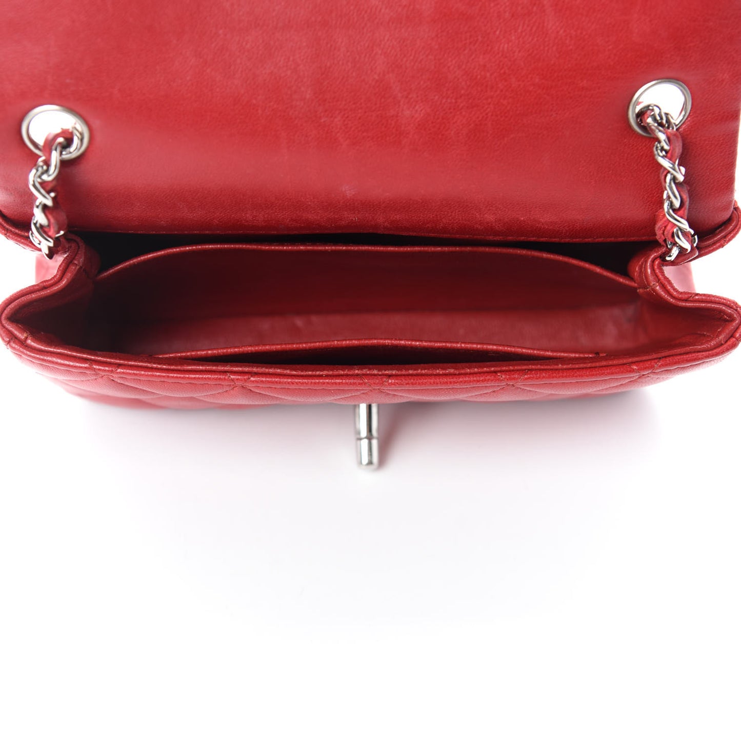 Lambskin Quilted Extra Mini Rectangular Flap Red