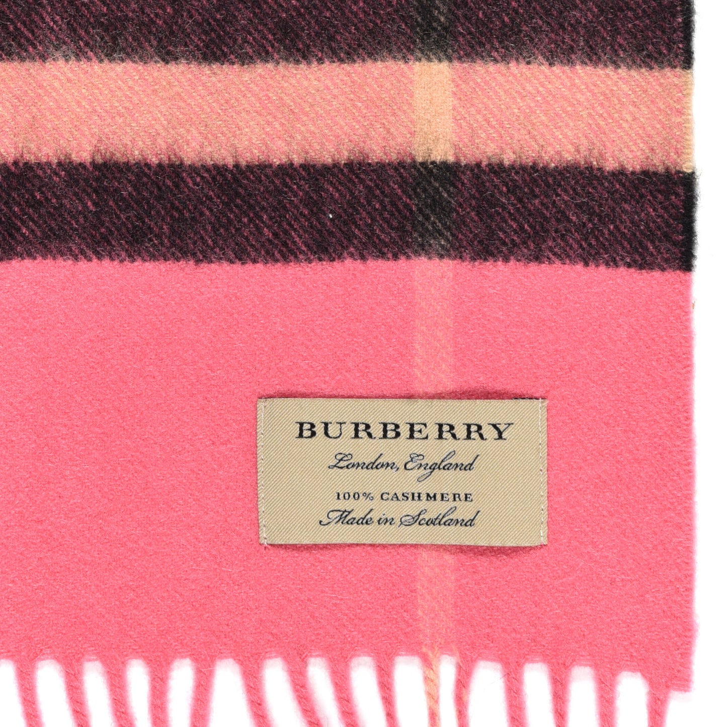Cashmere Giant Check Fringe Scarf Pink