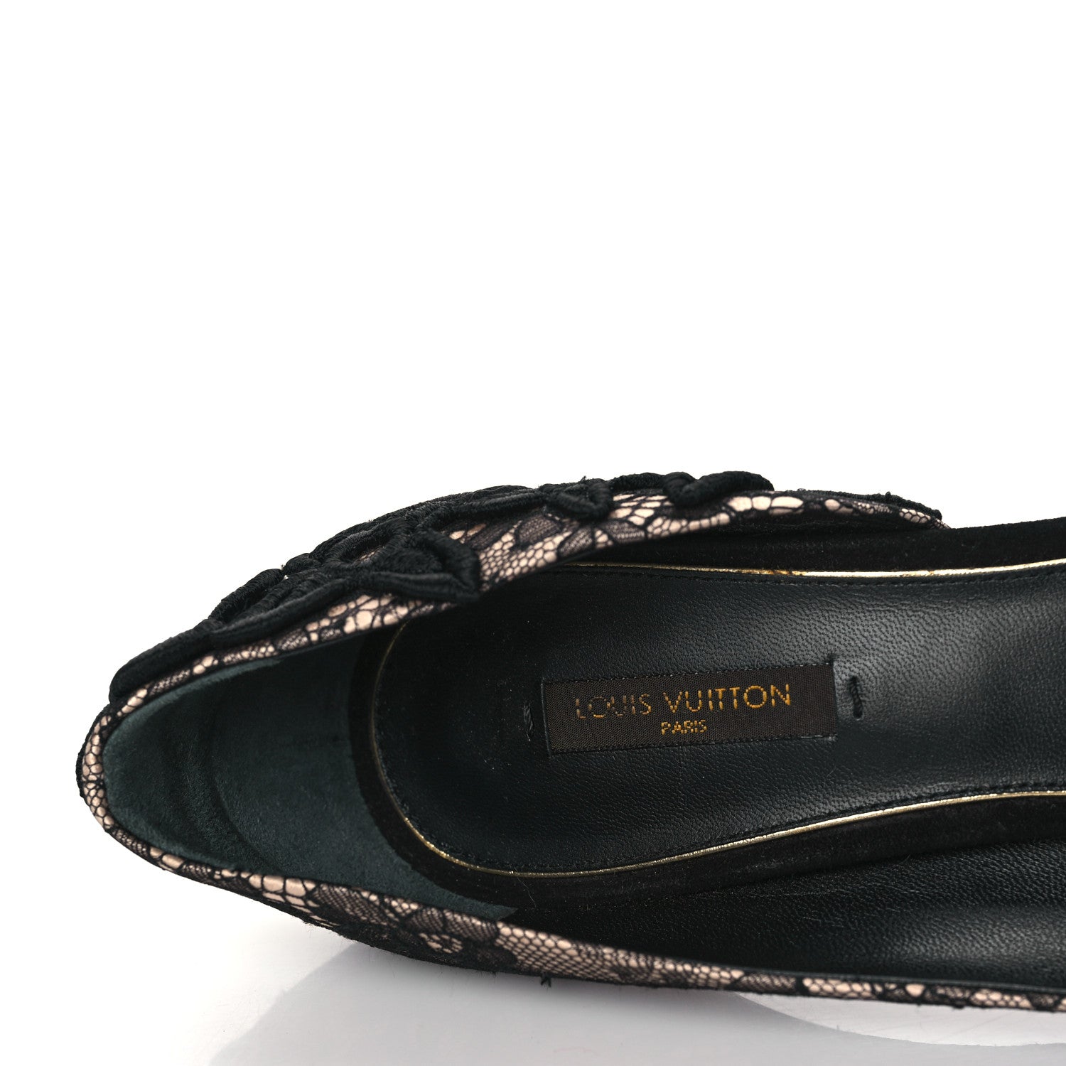 Louis Vuitton Lace D'Orsay Peep Toe Pumps 39 Beige Black 8 of 9