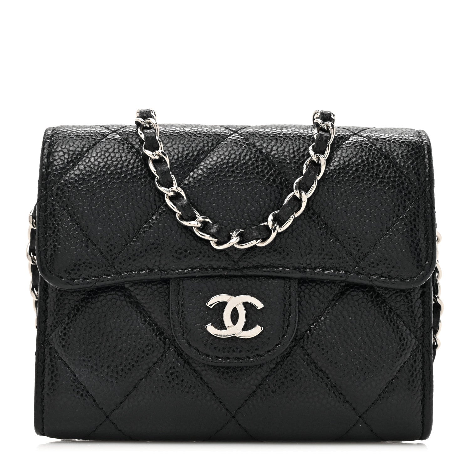 Chanel Caviar Quilted Flap Card Holder On Chain Black 1 of 13