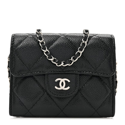 Chanel Caviar Quilted Flap Card Holder On Chain Black 1 of 13