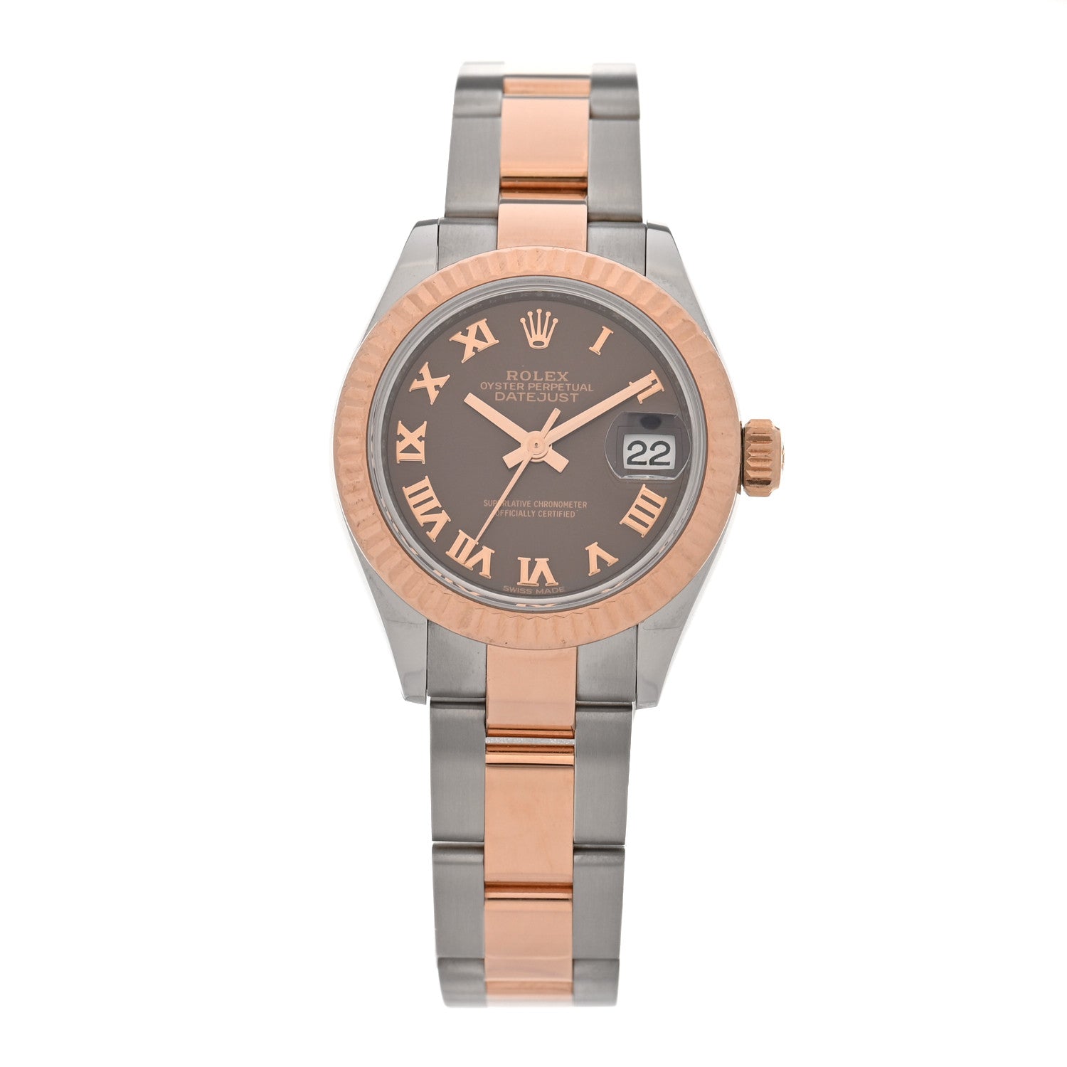 Rolex Stainless Steel 18K Everose Gold 28mm Oyster Perpetual Datejust Watch Chocolate Roman 279171 1 of 5