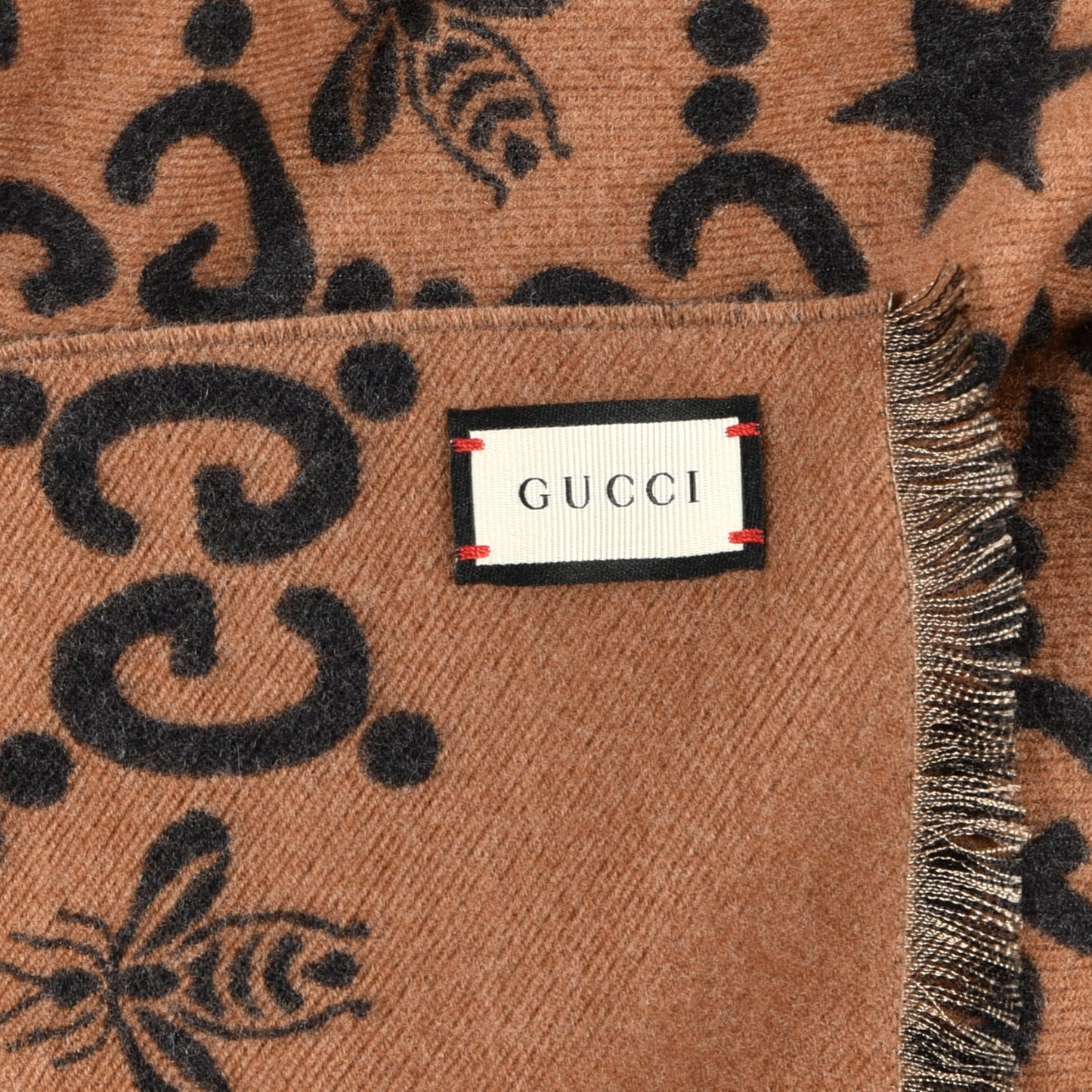 Wool Silk GG Monogram Fly Constellation Scarf Brown Black