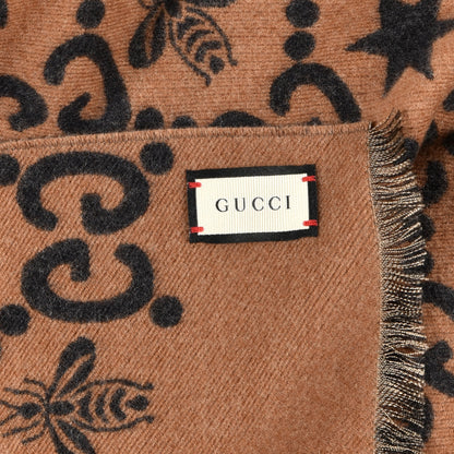 Gucci Wool Silk GG Monogram Fly Constellation Scarf Brown Black 3 of 4