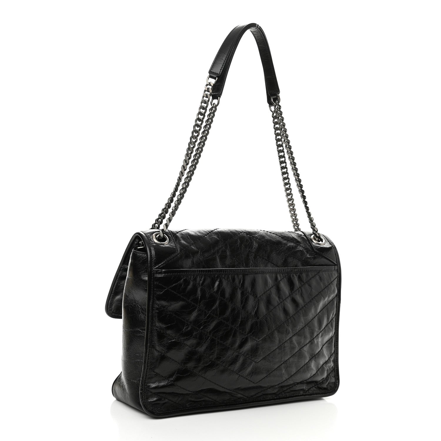 Saint Laurent Crinkled Calfskin Matelasse Monogram Large Niki Chain Satchel Black 3 of 11