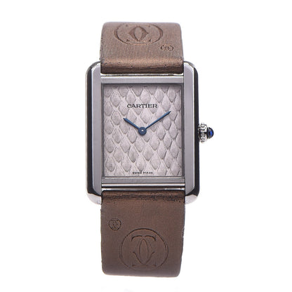Cartier Stainless Steel Satin 24mm Tank Solo Python Quartz Watch Taupe 1 of 12