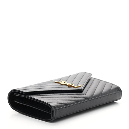 Saint Laurent Grain De Poudre Matelasse Chevron Monogram Chain Wallet Black 4 of 8