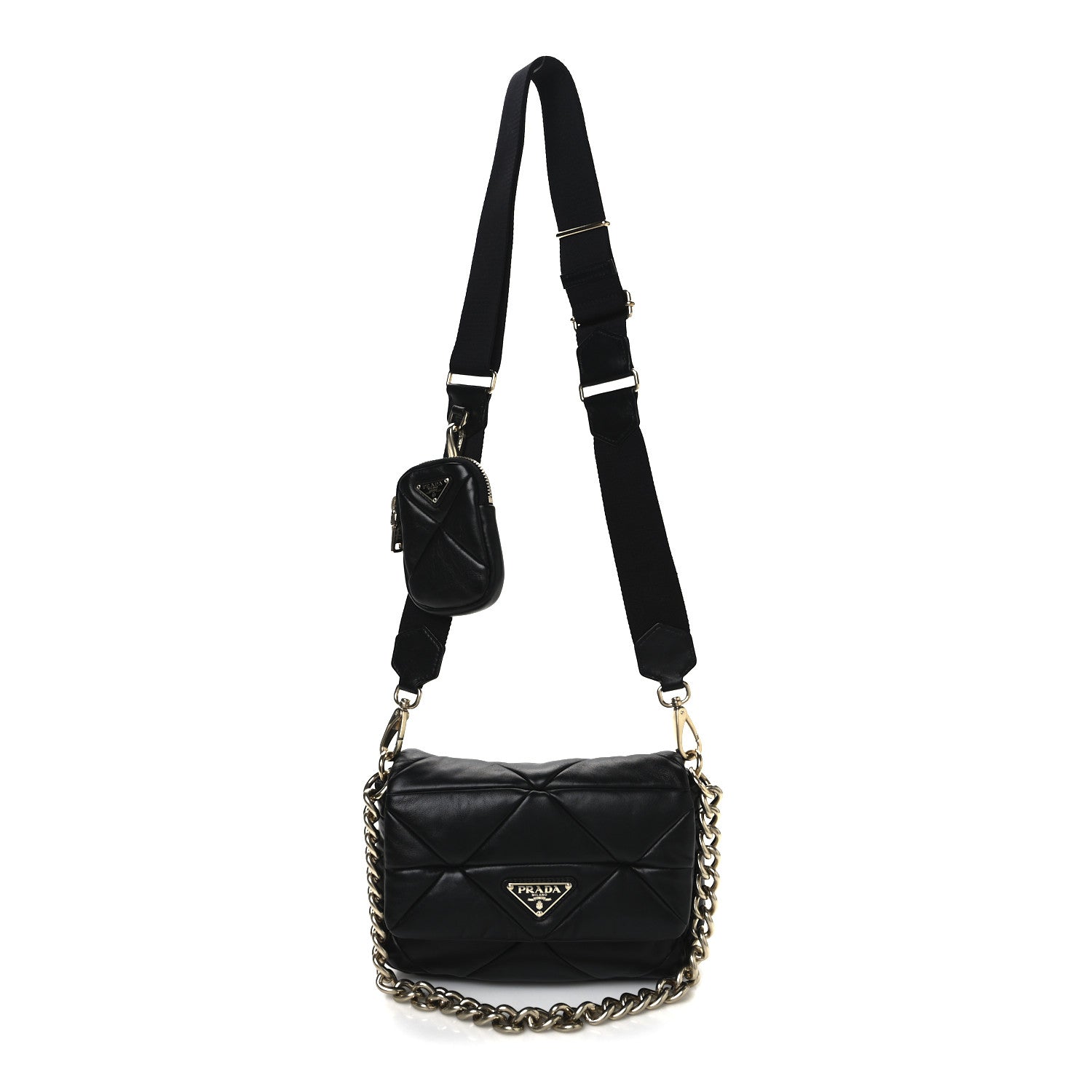 Prada Nappa Re-Nylon Triangle Quilted Patchwork System Flap Shoulder Bag Black 1 of 10