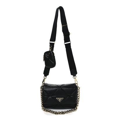 Prada Nappa Re-Nylon Triangle Quilted Patchwork System Flap Shoulder Bag Black 1 of 10