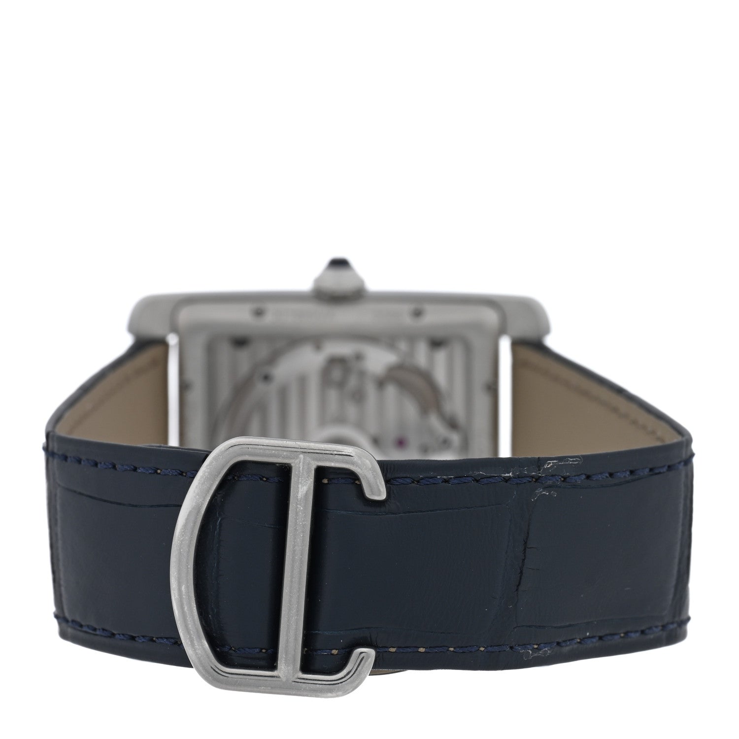 Cartier Stainless Steel Alligator 34mm Tank MC Automatic Watch Blue 3 of 4