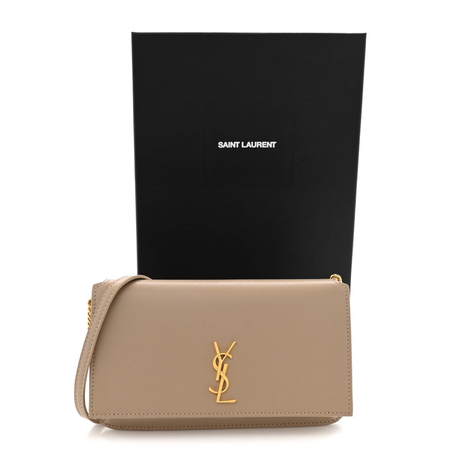 Saint Laurent Smooth Calfskin Monogram Phone Holder Crossbody Dark Beige 12 of 12