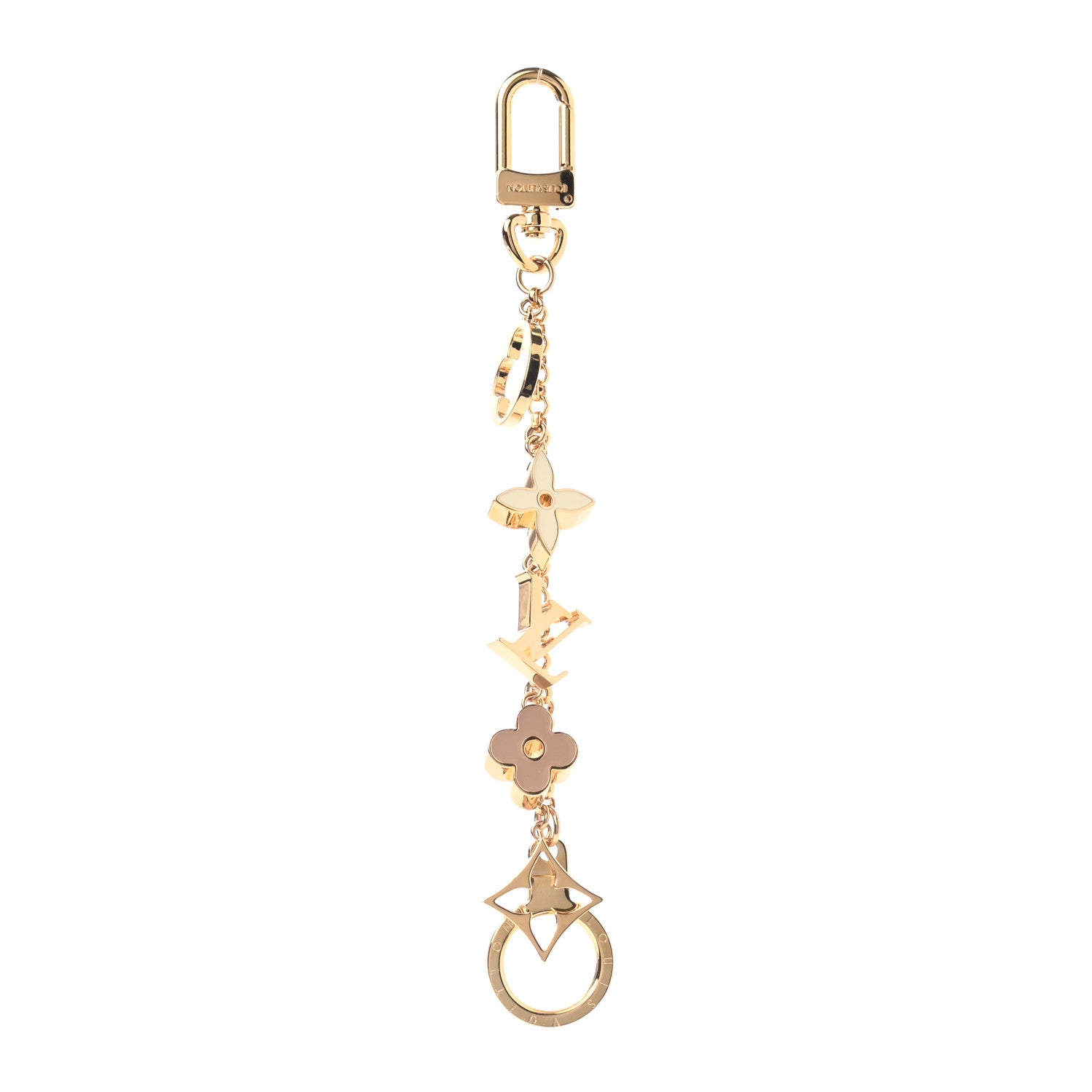 Louis Vuitton Brass Enamel Fleur De Monogram Bag Charm Chain Gold 1 of 3