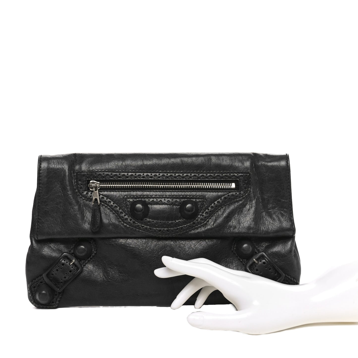 Agneau Giant Brogues Hardware Envelope Clutch Black