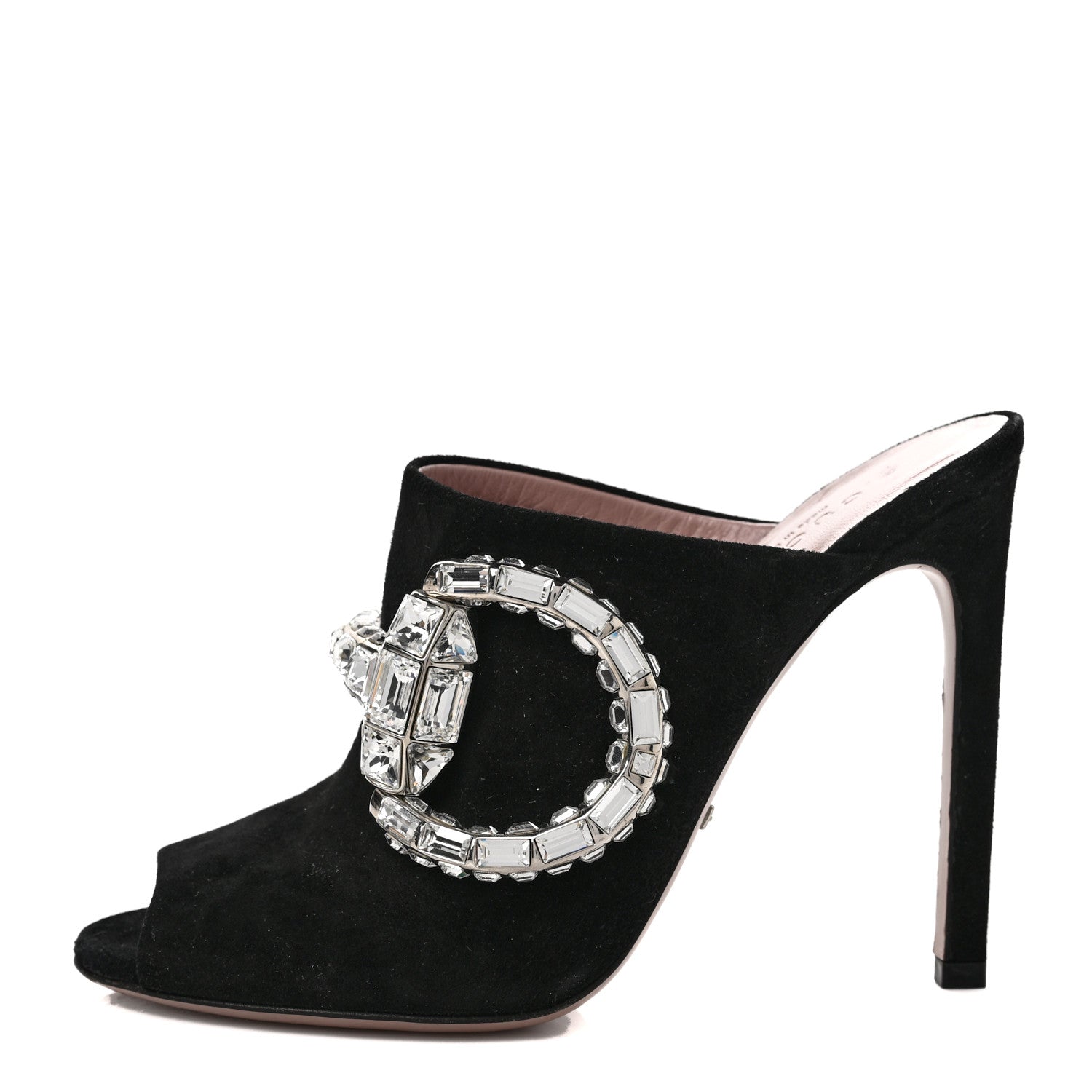 Gucci Suede Crystal Maxine Horsebit High Heel Slides 36.5 Black 1 of 11
