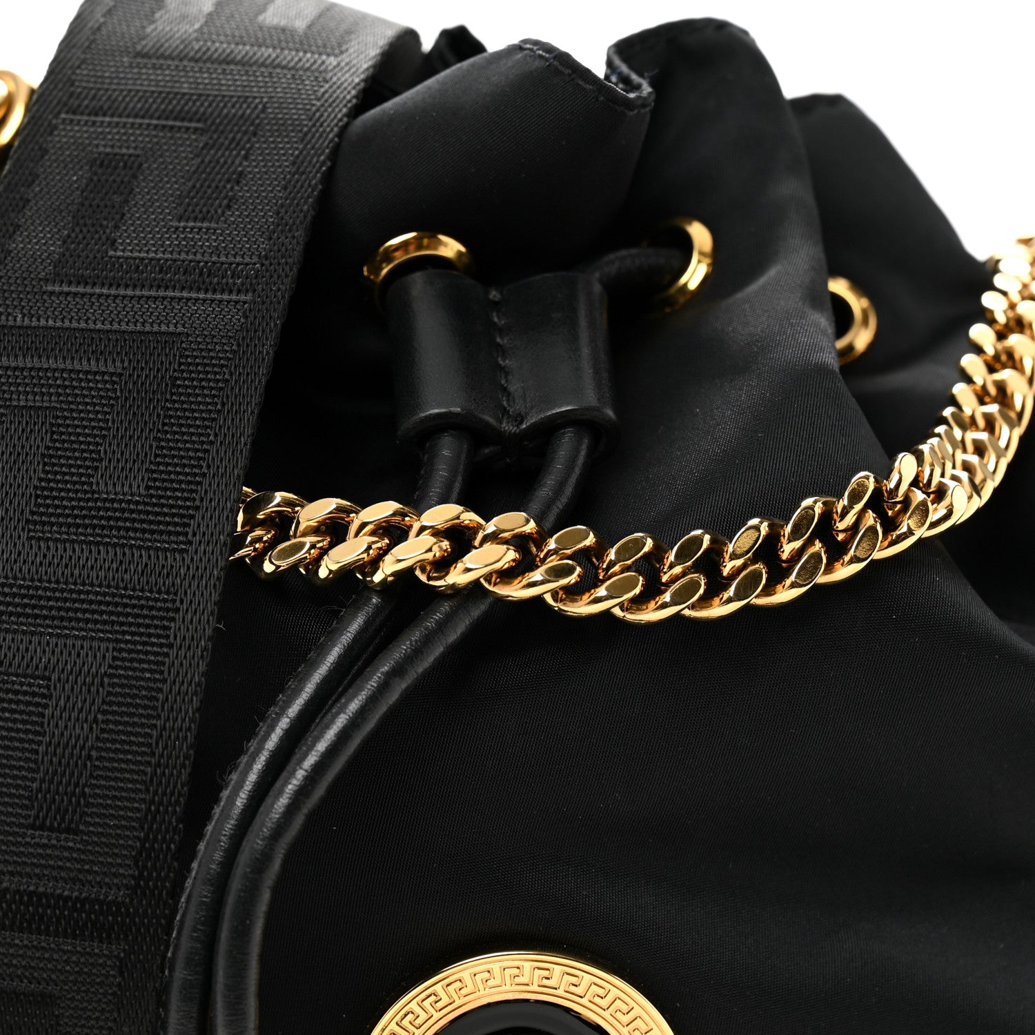 Versace Nylon Medusa Drawstring Bucket Bag Black 12 of 17
