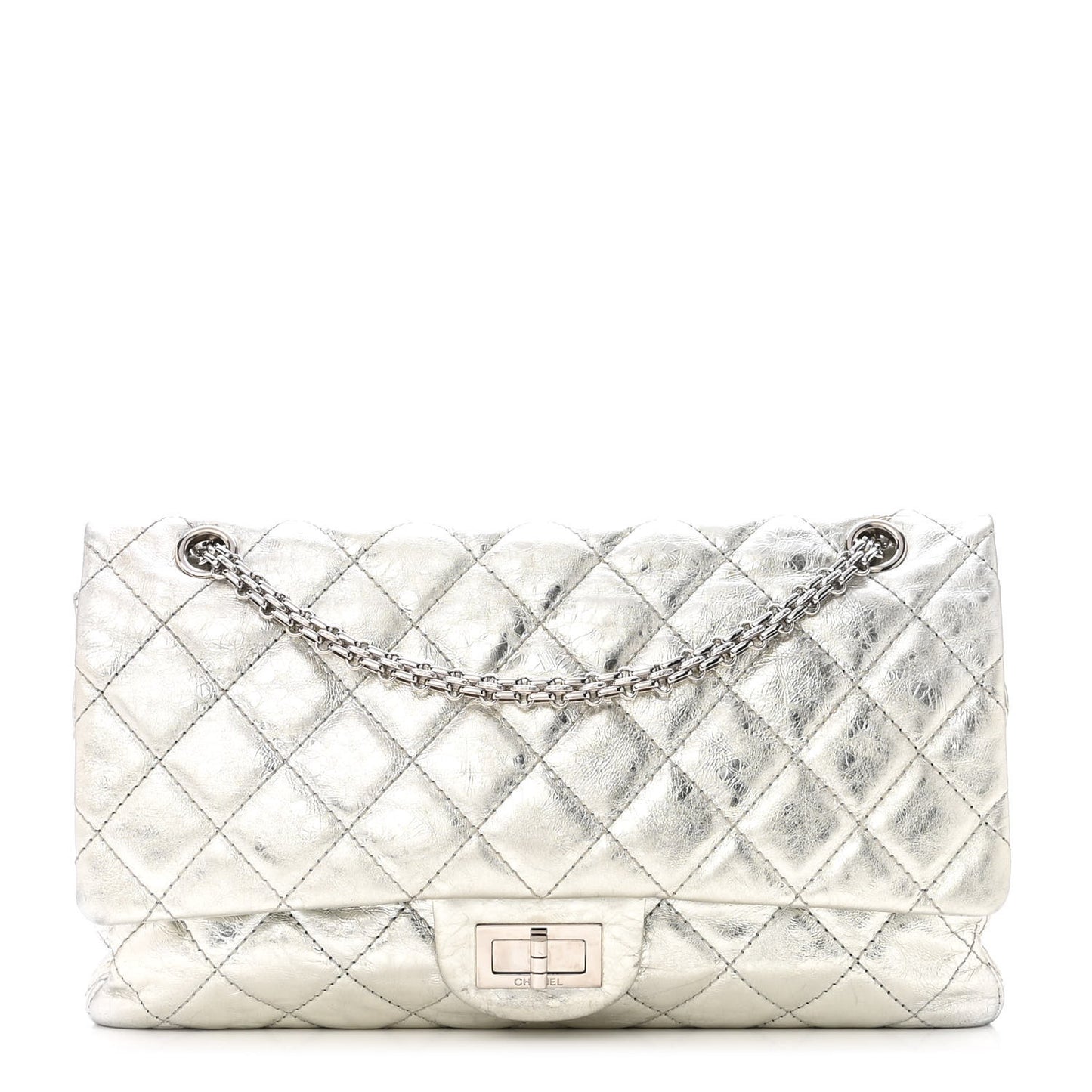 Metallic Aged Calfskin Quilted 2.55 Reissue 227 Flap Silver
