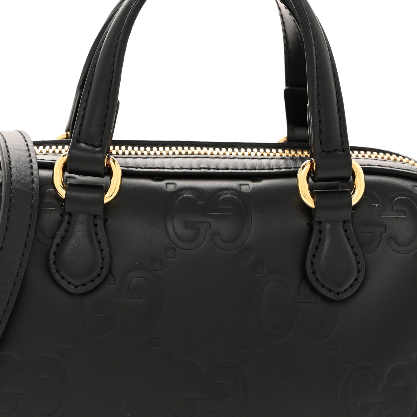 Calfskin Jumbo GG Embossed Super Mini Top Handle Bowler Bag Black