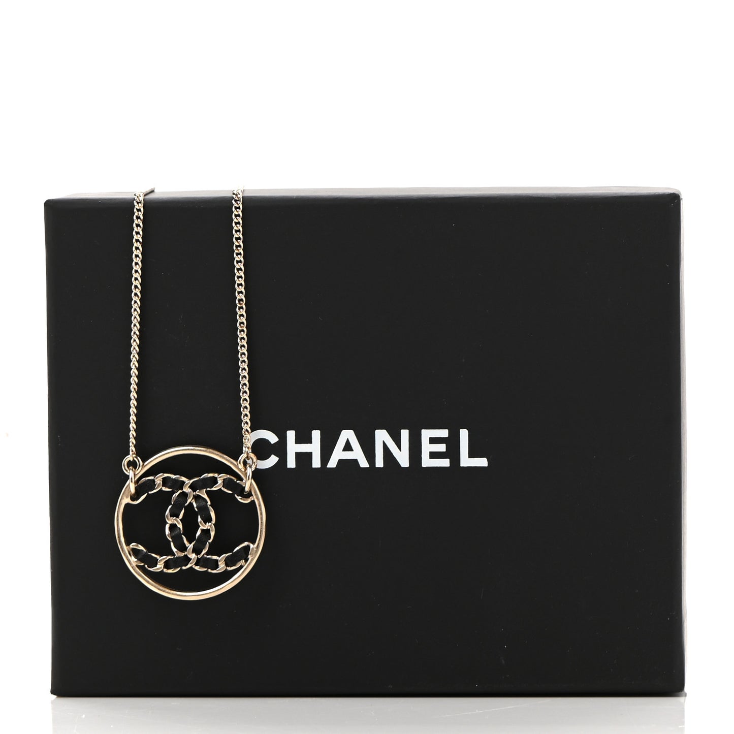 Lambskin CC Round Pendant Necklace Gold