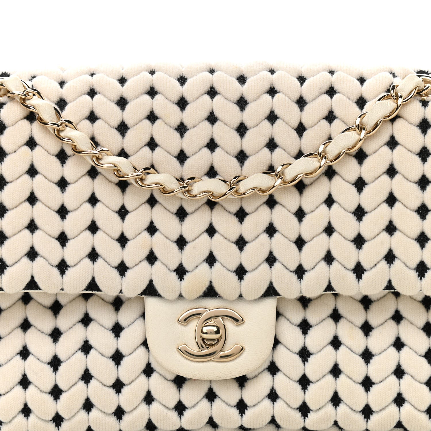 Chanel Calfskin Wool Woven Flap White Black 8 of 10