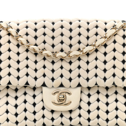 Chanel Calfskin Wool Woven Flap White Black 8 of 10