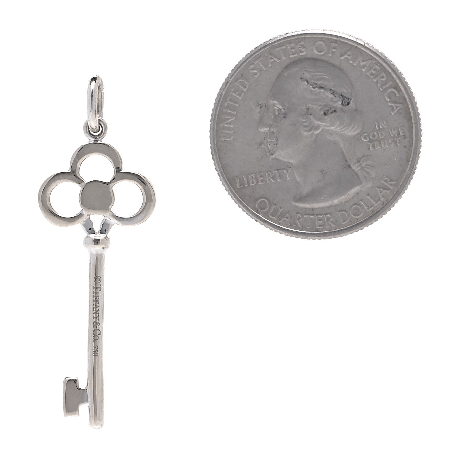 Tiffany 18K White Gold Diamond Crown Key Pendant 2 of 4