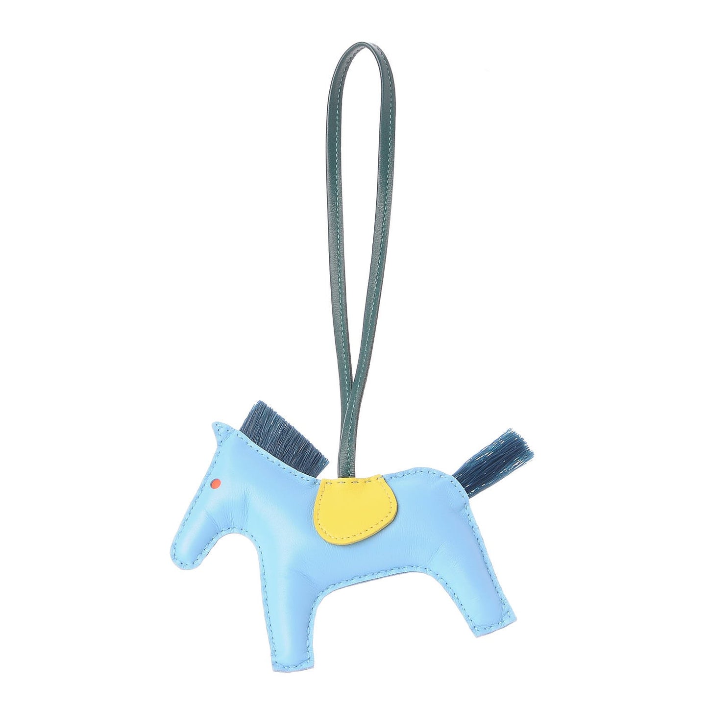 Milo Lambskin Grigri Rodeo Horse Bag Charm MM Bleu Celeste Lime Malachite