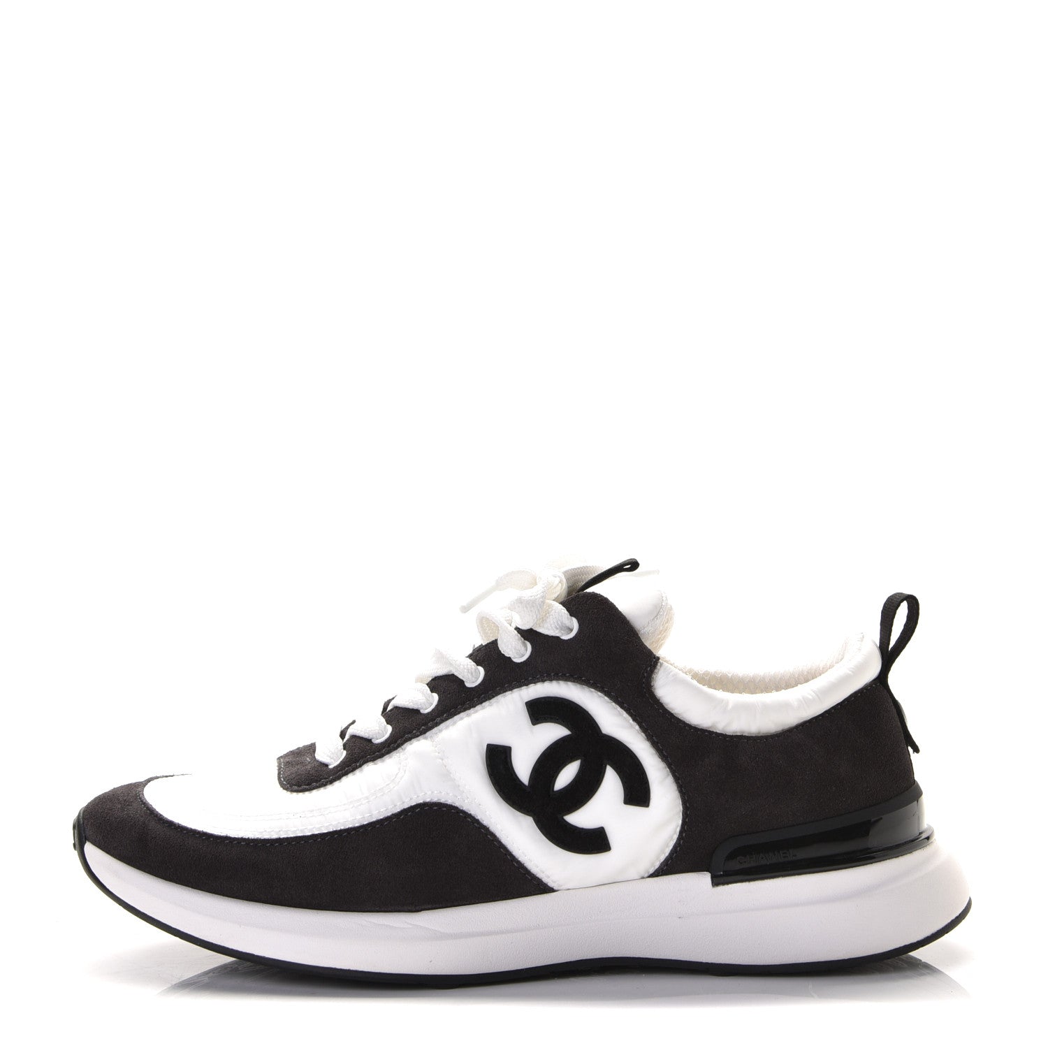 Chanel Nylon Suede Calfskin CC Sneakers 39 White Dark Grey 1 of 8