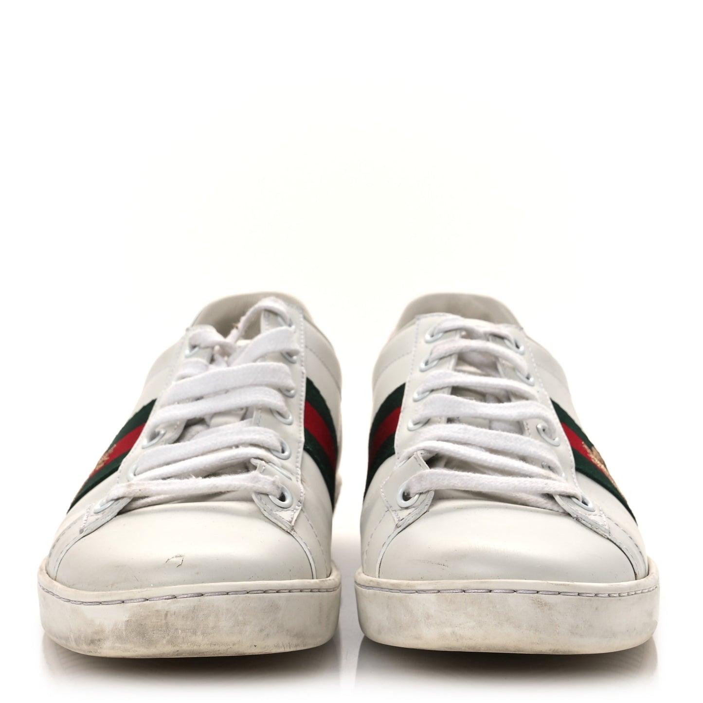 Calfskin Ayers Bee Embroidered Womens Ace Sneakers 38 White Green