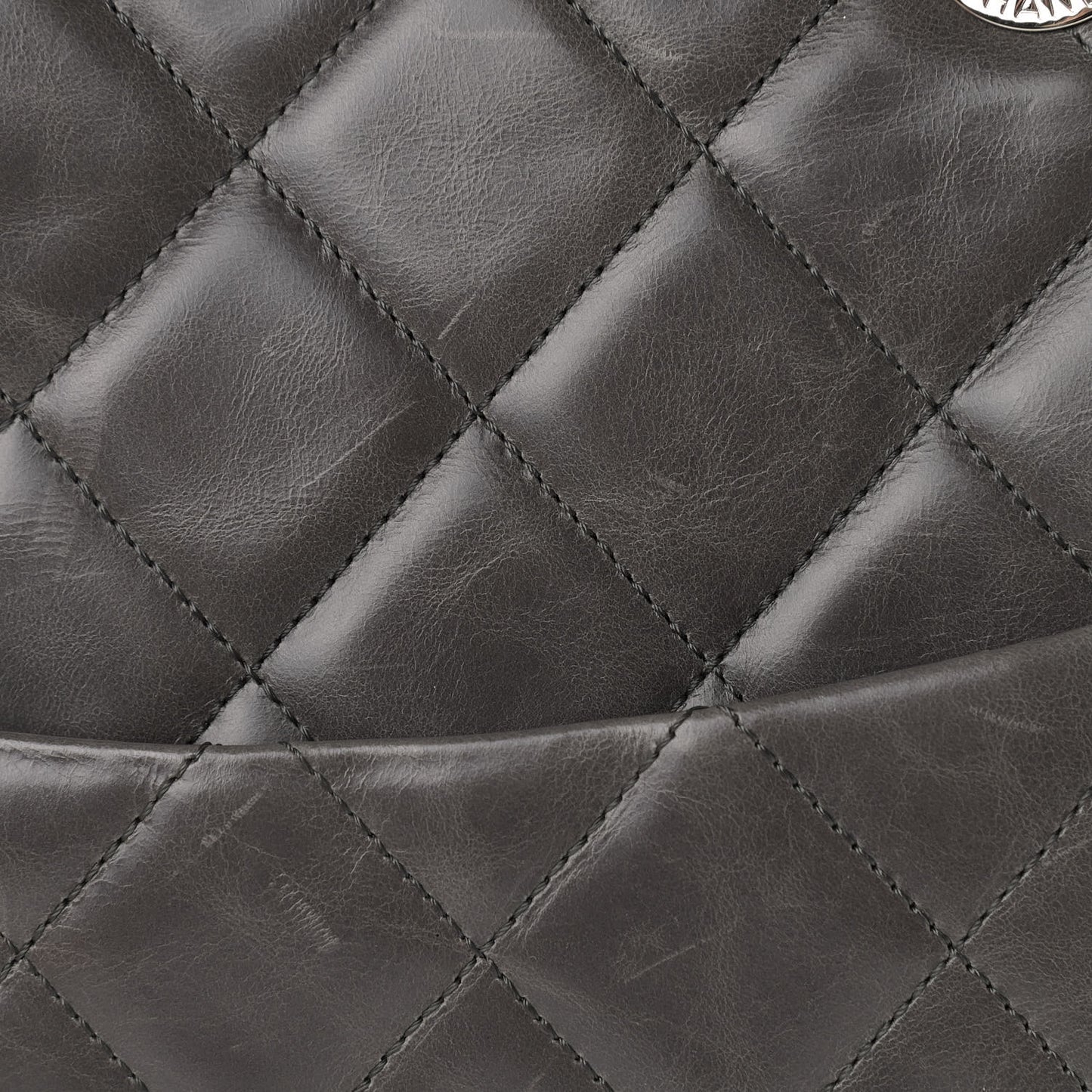 Glazed Calfskin Quilted Large CC Delivery Tote Grey