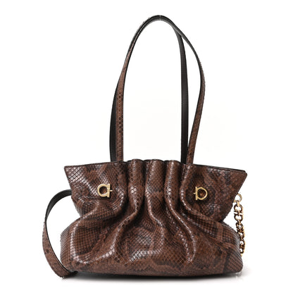 Salvatore Ferragamo Snakeskin Small Dumpling Soft Bag Testa di Moro 1 of 9