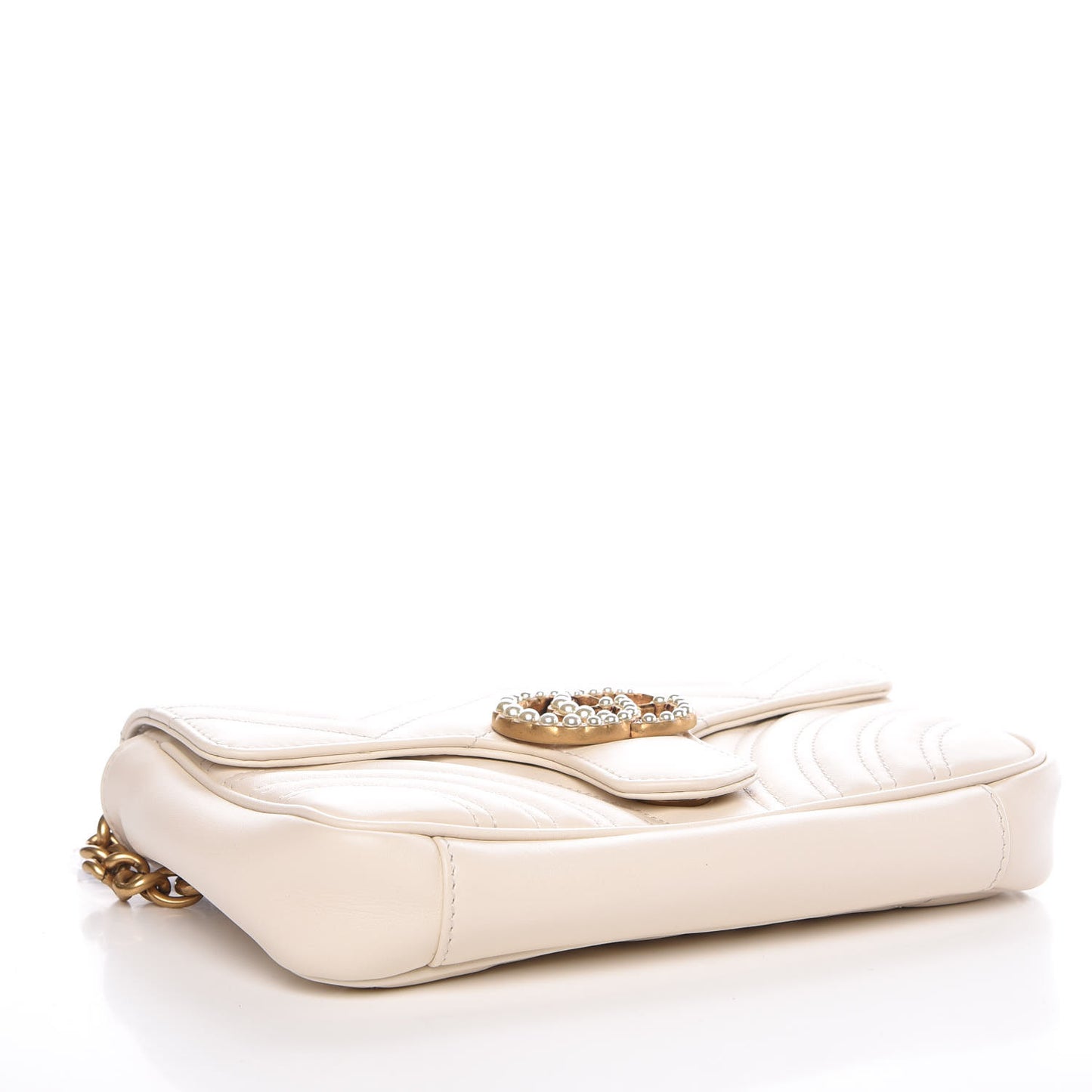Calfskin Matelasse Pearly GG Marmont Chain Belt Bag Mystic White
