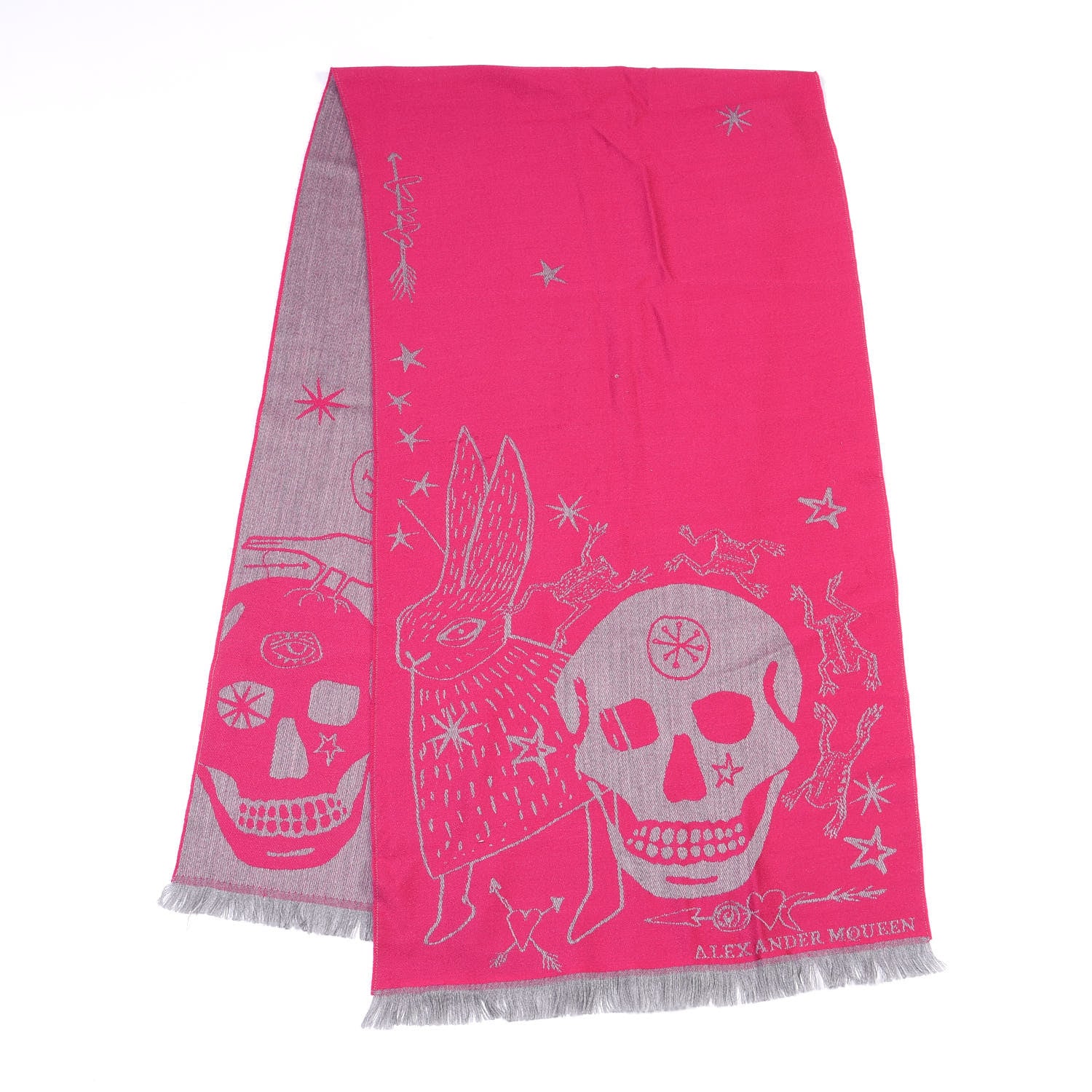 Alexander McQueen Wool Skull Scarf Pink Grey 2 of 4
