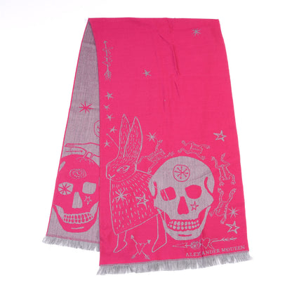 Alexander McQueen Wool Skull Scarf Pink Grey 2 of 4