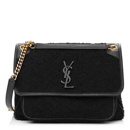 Saint Laurent Boucle Tweed Monogram Medium Niki Chain Satchel Black 1 of 9