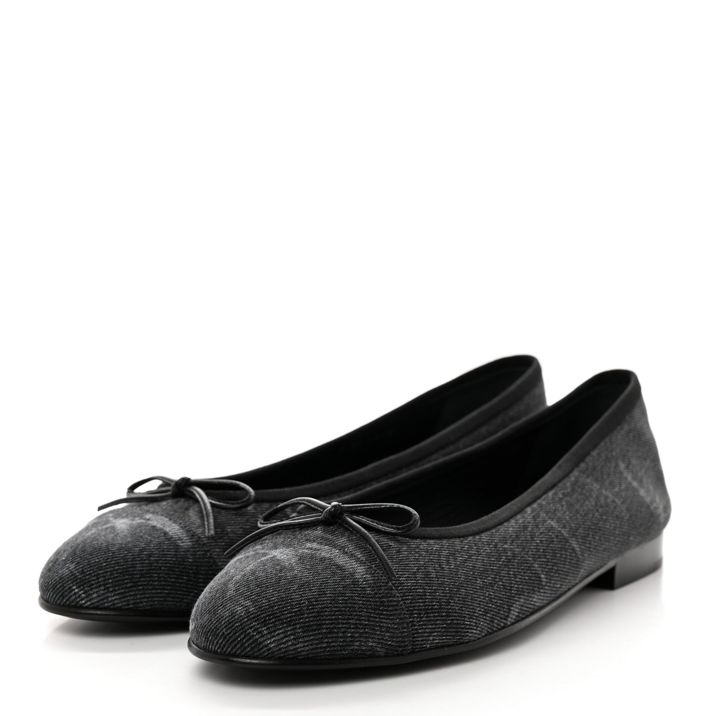 Denim Printed Cap Toe Ballerina Flats 39.5 Black