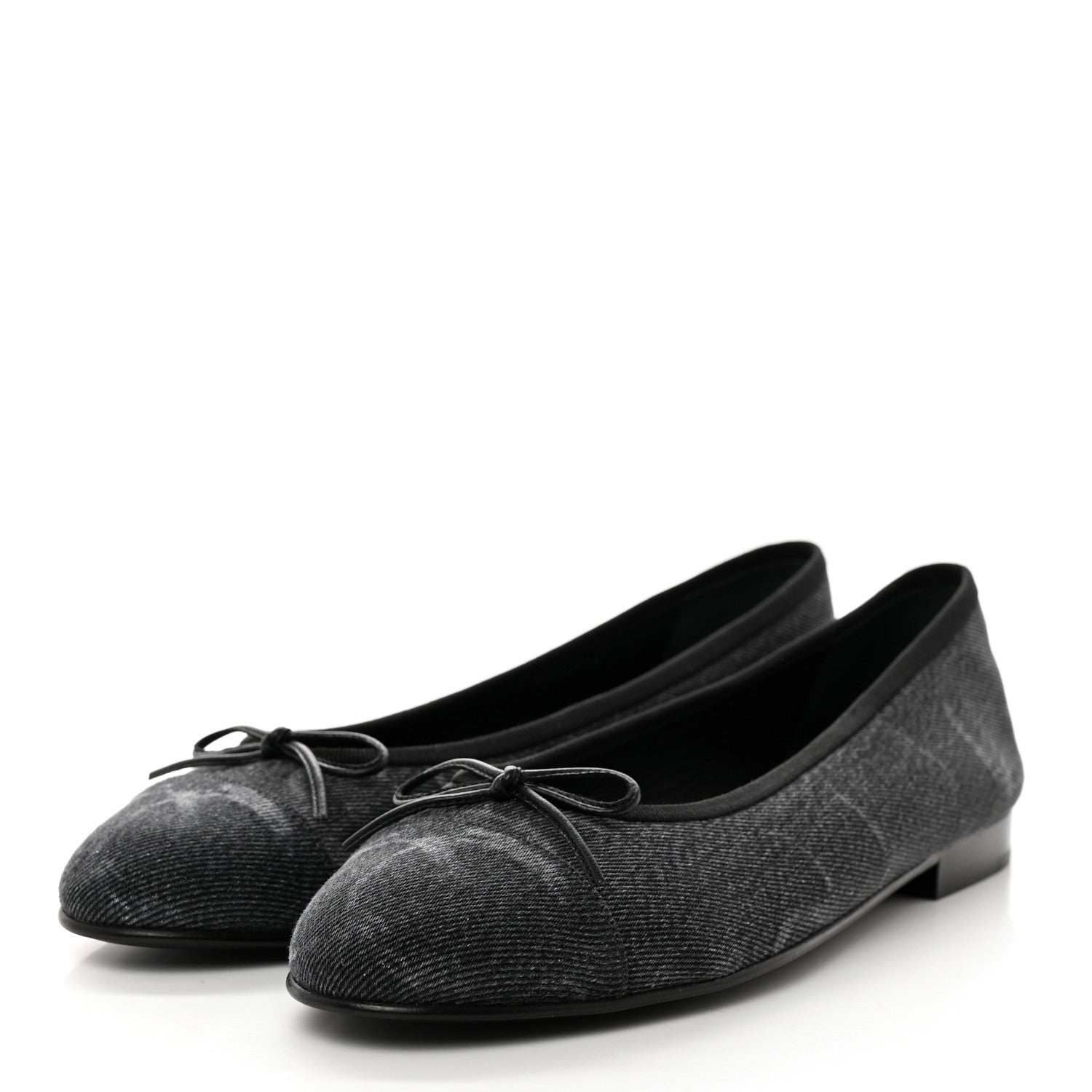 Chanel Denim Printed Cap Toe Ballerina Flats 39.5 Black 3 of 9