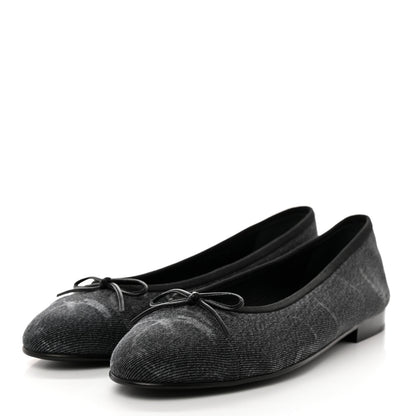 Chanel Denim Printed Cap Toe Ballerina Flats 39.5 Black 3 of 9