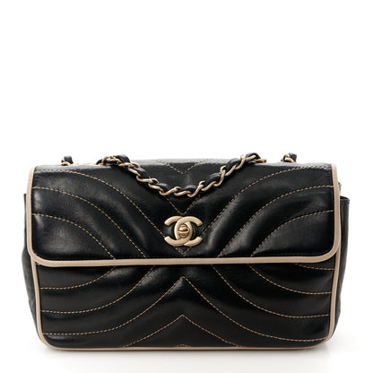 Chanel Lambskin Quilted Single Flap Bag Black Beige 1 of 11