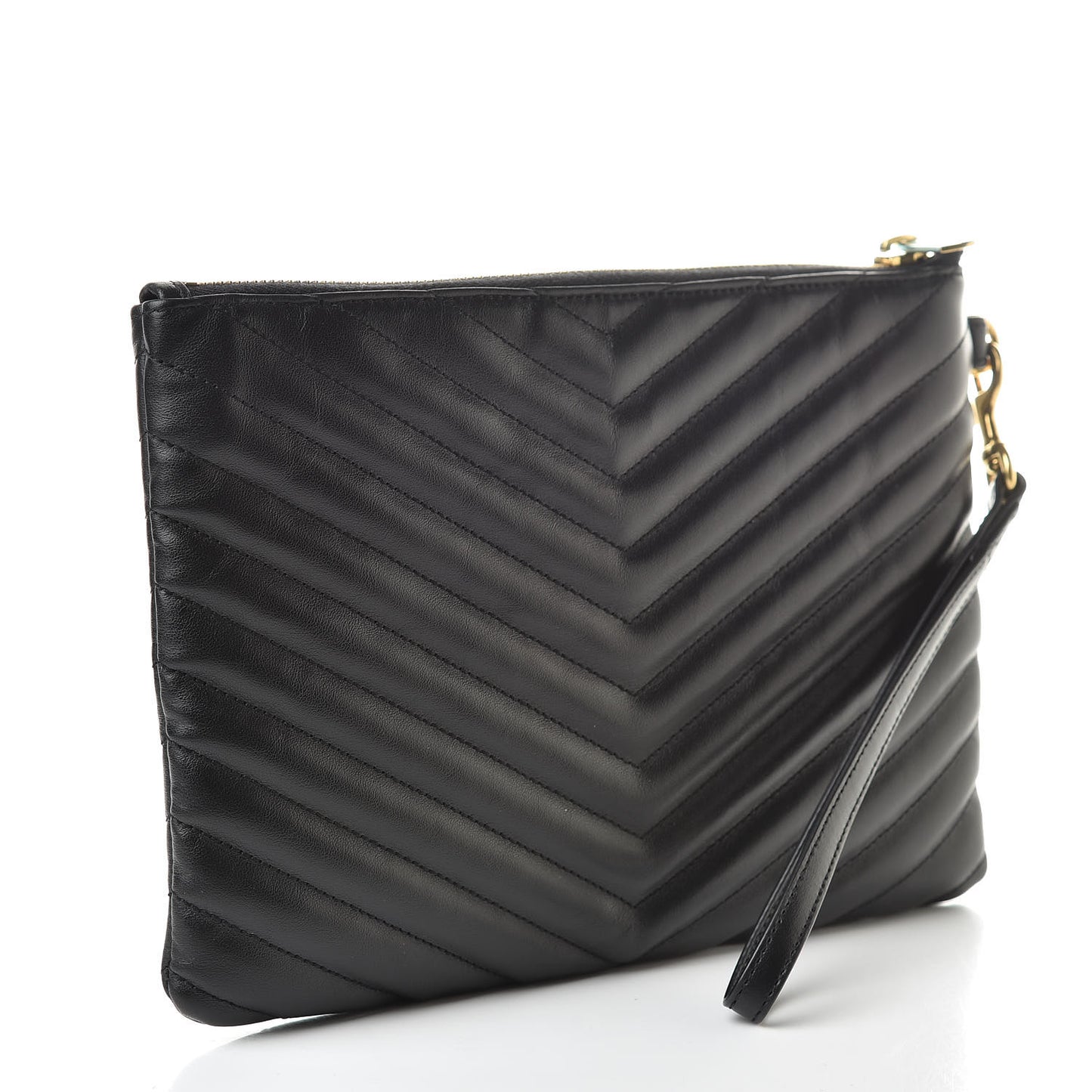 Calfskin Matelasse Chevron Monogram A5 Wristlet Black